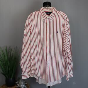 Vintage Ralph Lauren Polo Red White Striped Button Down Shirt Size XXL